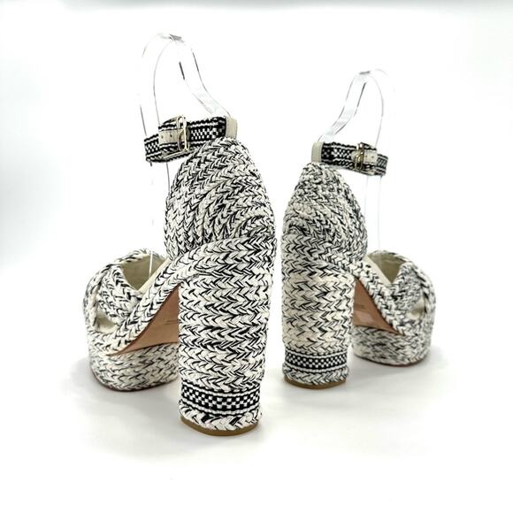 Antolina Paris Barbara Platform High Heel Sandal Sz 10 White Black Woven Cotton - Picture 3 of 16